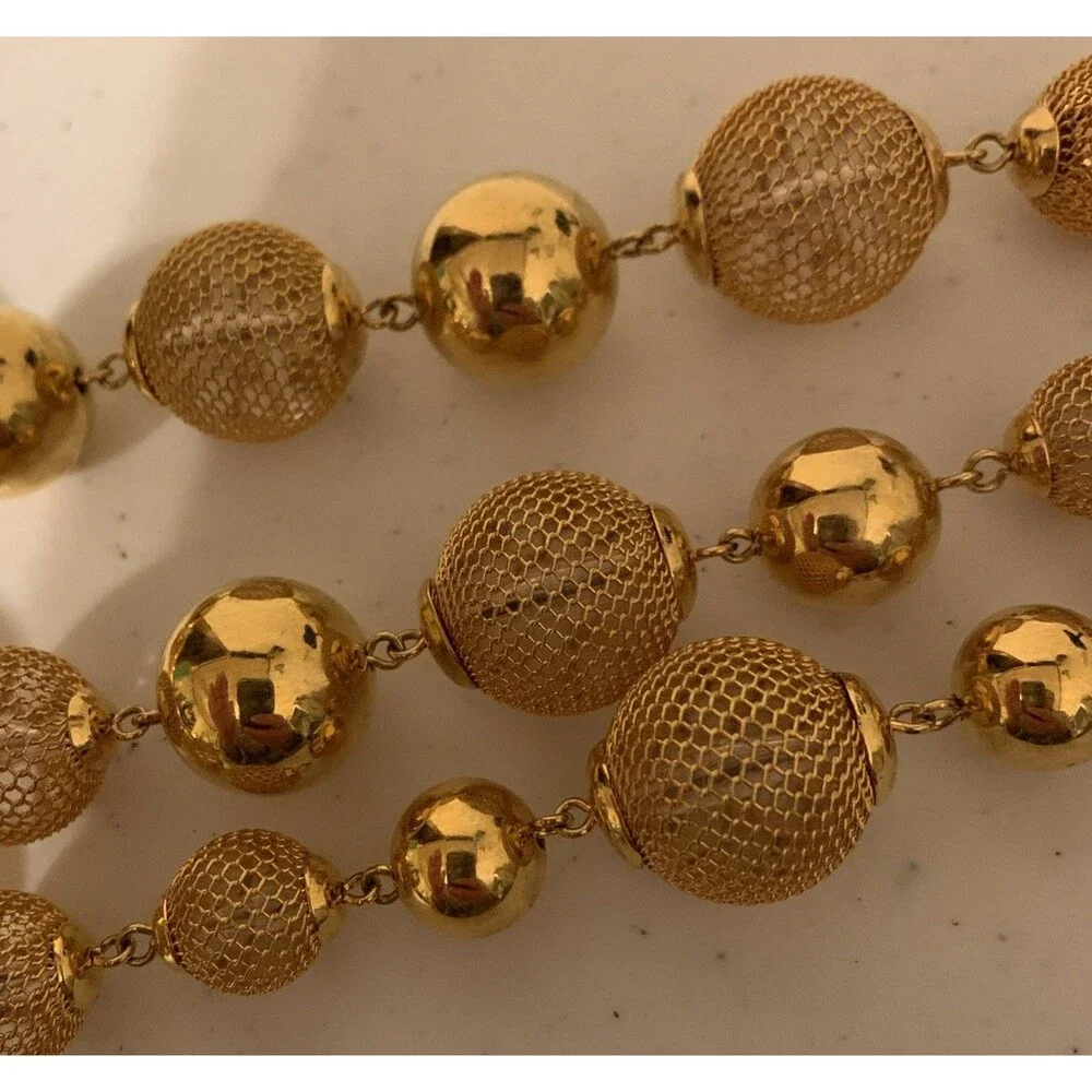 Vintage Monet Runway Luxe Multistrand Mesh Caged Beads Weighty Necklace 19”